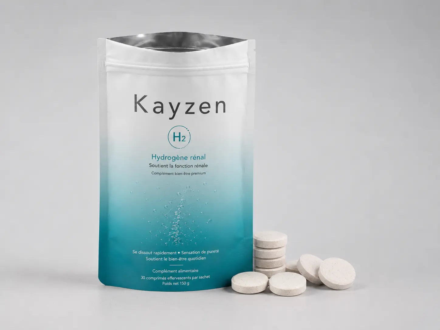 Sachet Kayzen ouvert avec comprimés effervescents